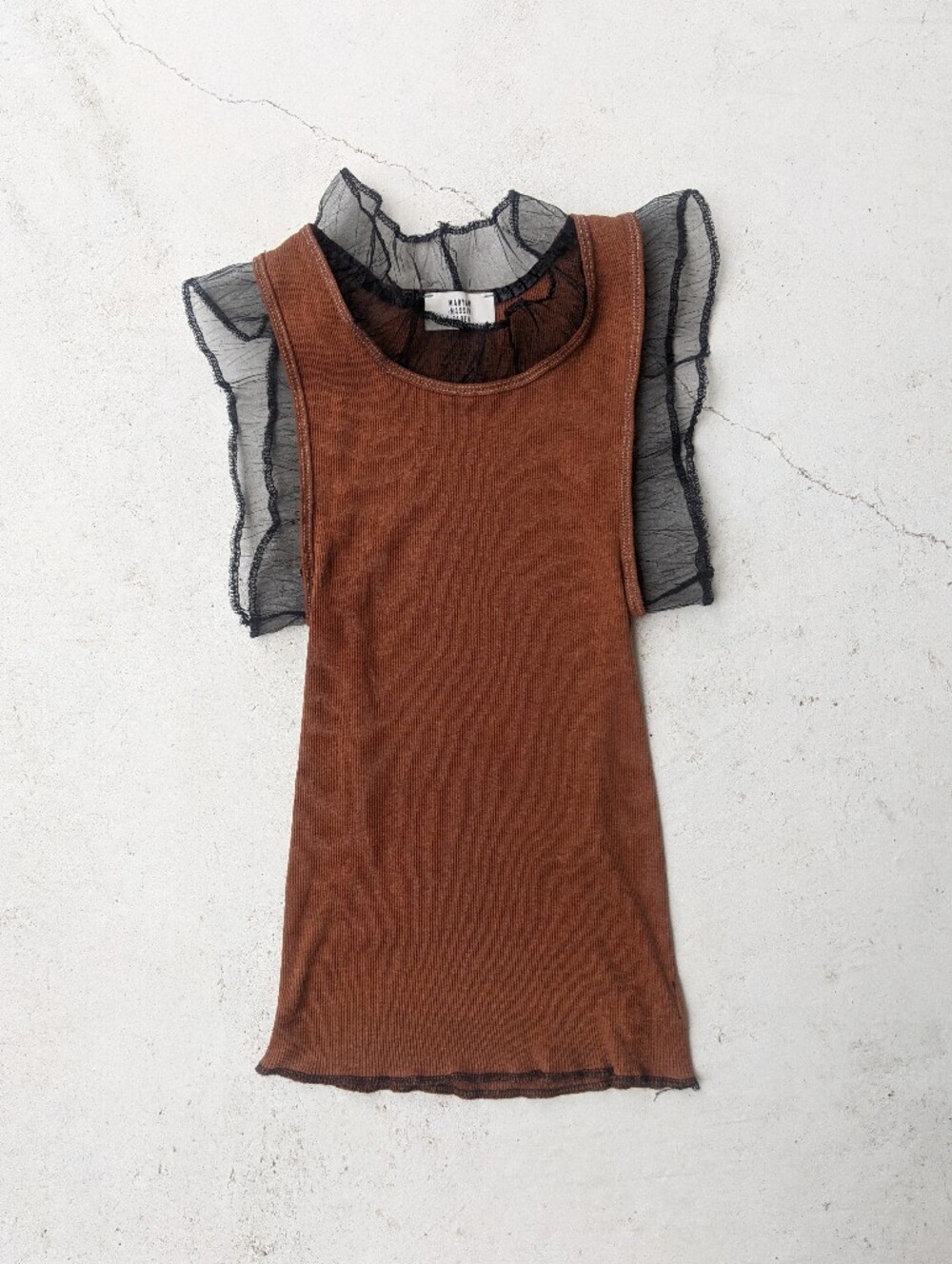 Maryam Nassir Zadeh 'Cruz' Auburn Ribbed Ruffle  Tank